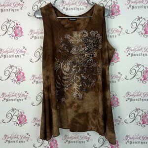 Initiatives tank top fairy hem tie dye bling Women's Brown Embellished Tank Top